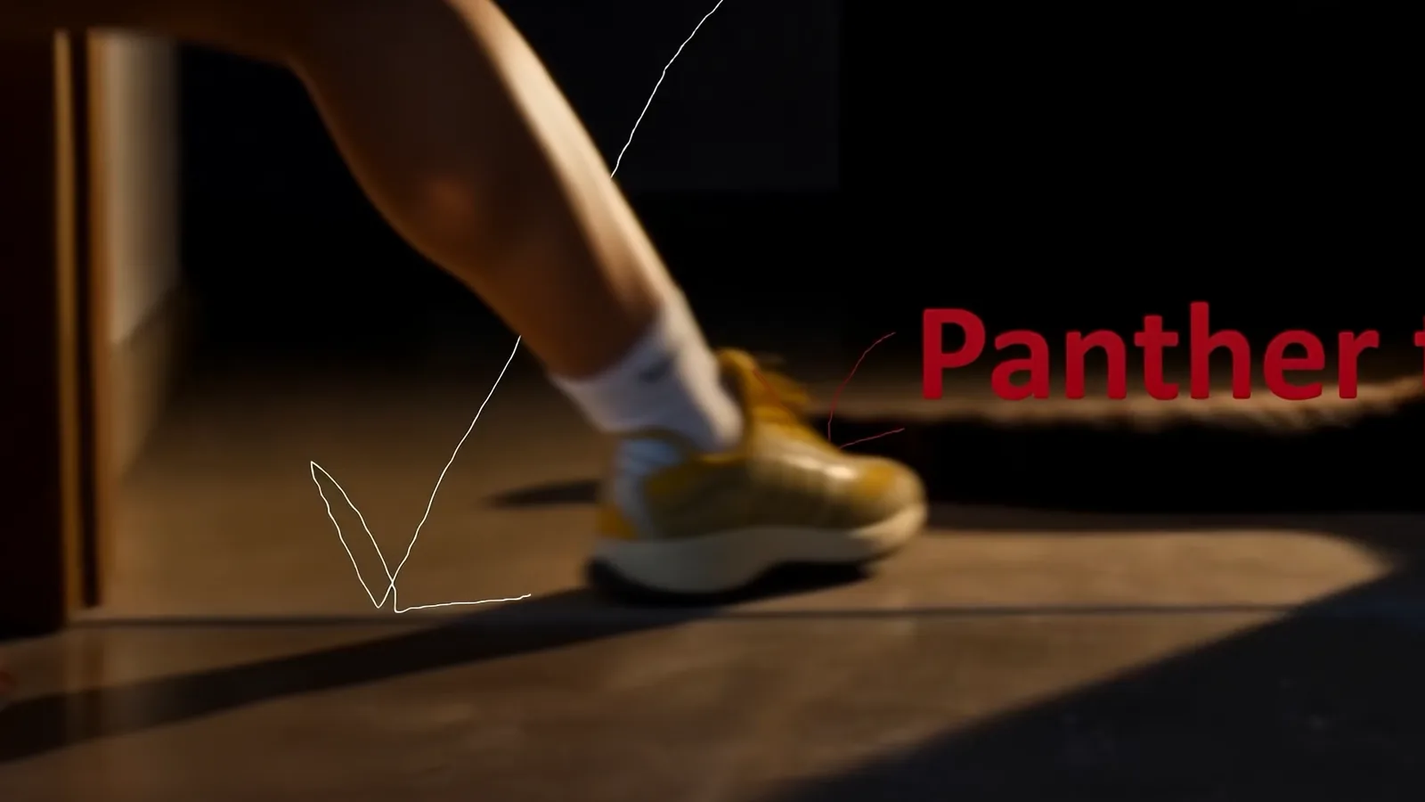 Rejected frame with motion-reference text and annotation leaking into the generated film